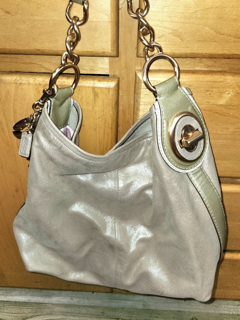 NWT! Vintage 2002 Y2K Coach "peyton" hobo cream metallic leather. Mint !!